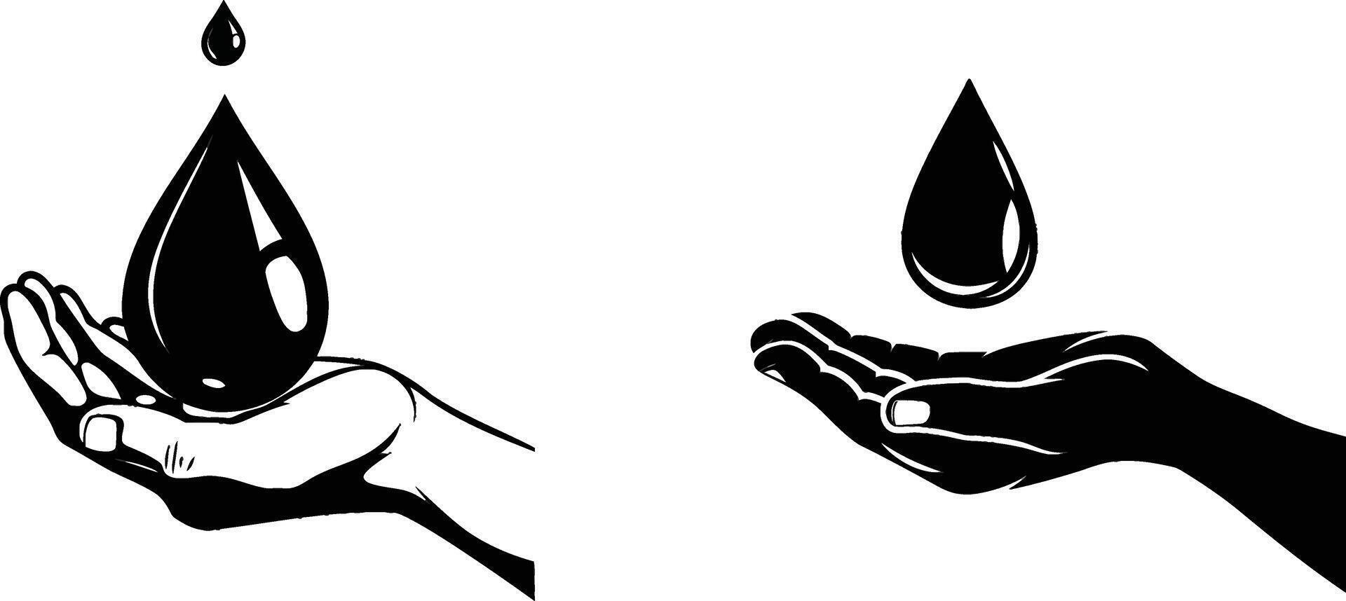 two hands holding a drop of oil vector