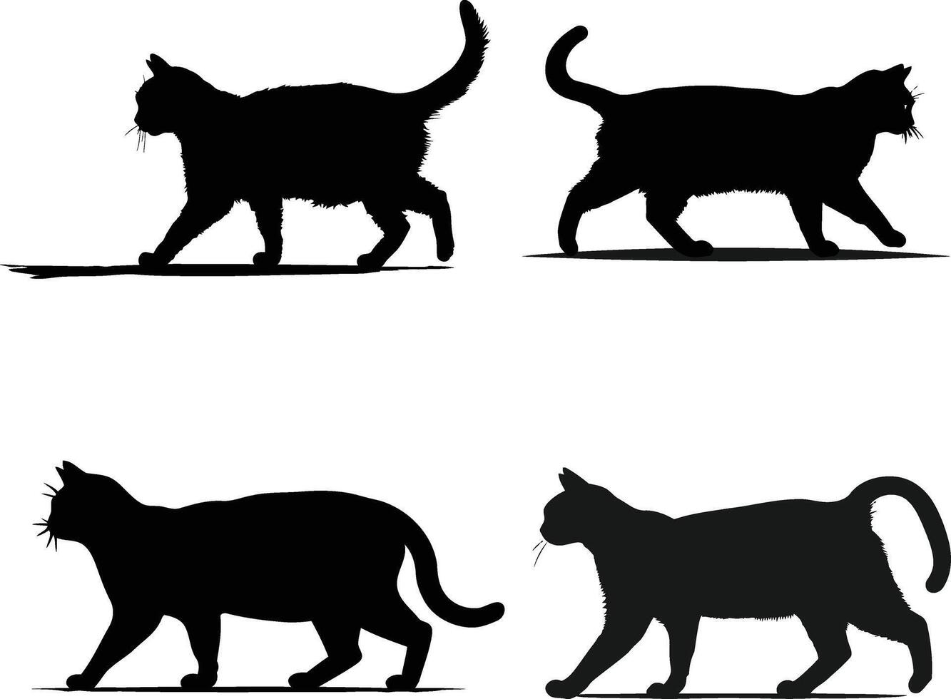 Collection of Elegant Black Cat Silhouettes on a Clean White Background vector