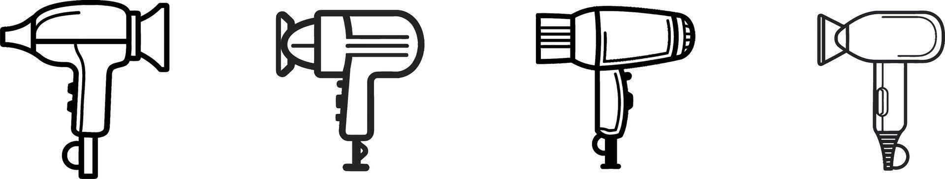 a set of four different types of hair dryers vector