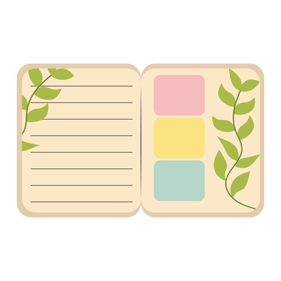 Memo notepad with floral design. Cute lined notebook template for notes. vector