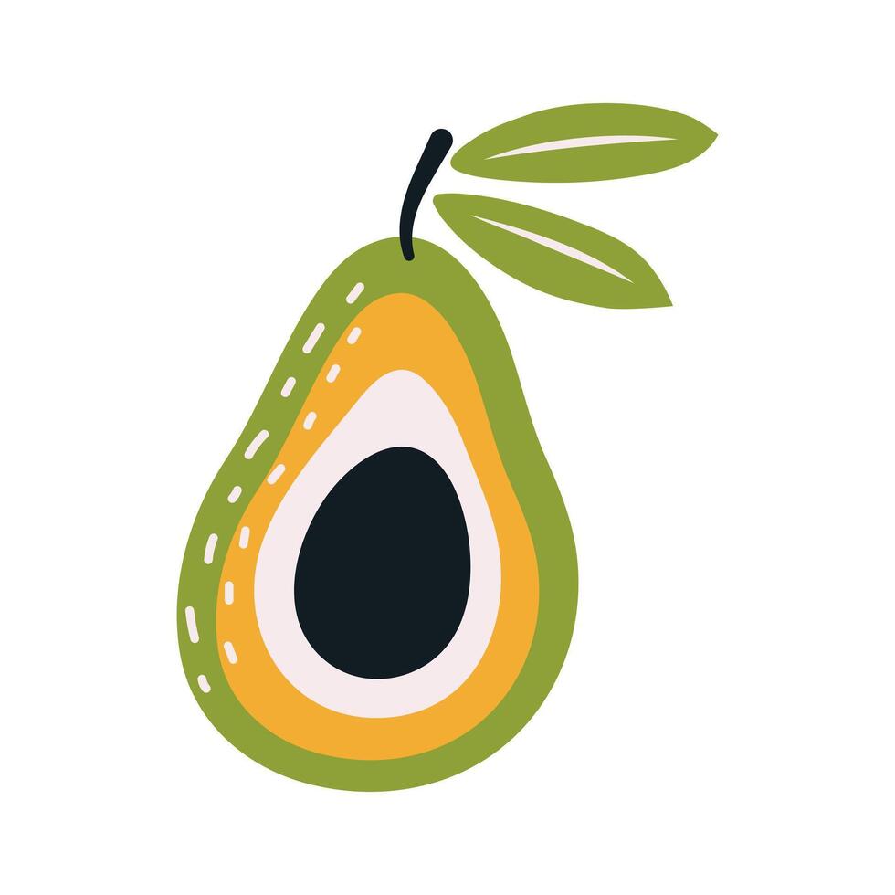 Avocado in the style of nursery art. Hand drawn abstract fruit in boho style. vector