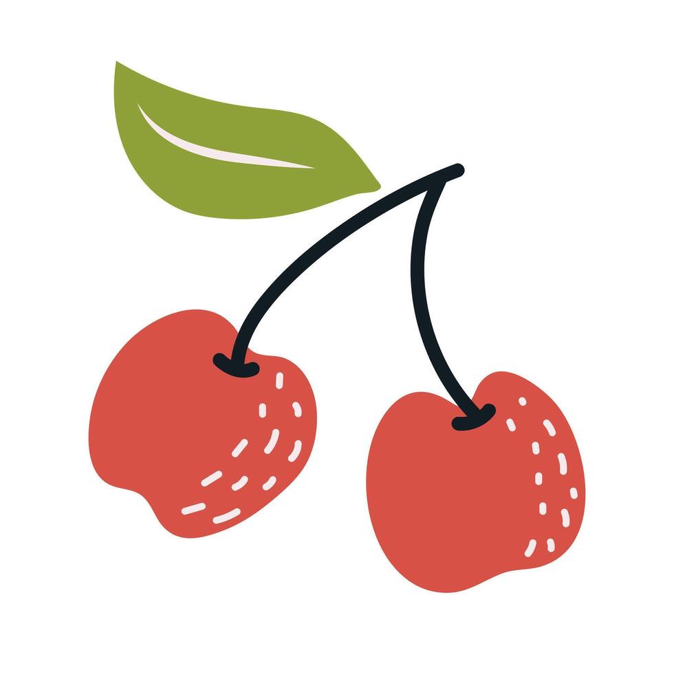 Cherry in the style of nursery art. Hand drawn abstract fruit in boho style. vector