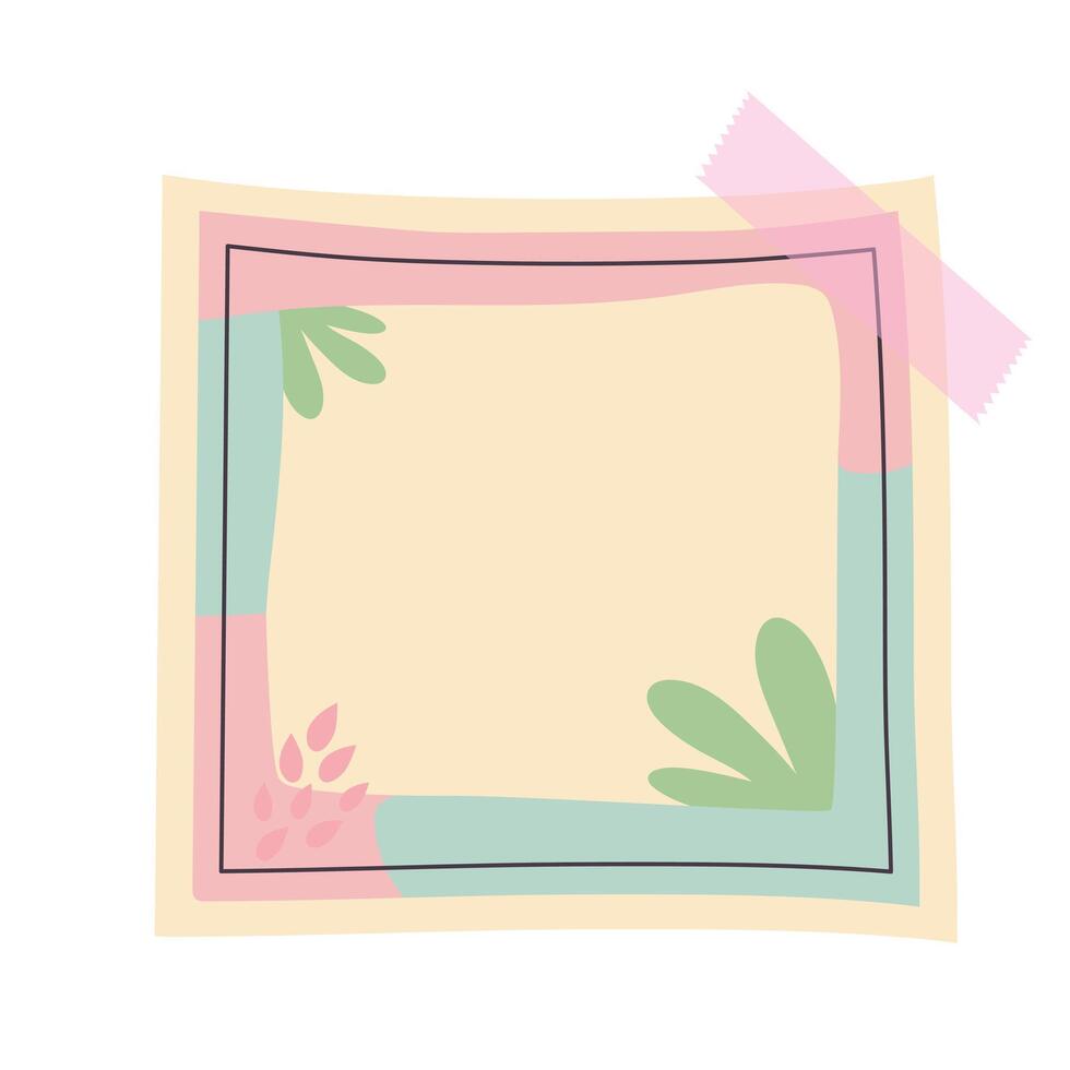 Memo notepad with sticky tape. Cute notebook template for notes with floral pastel design. vector