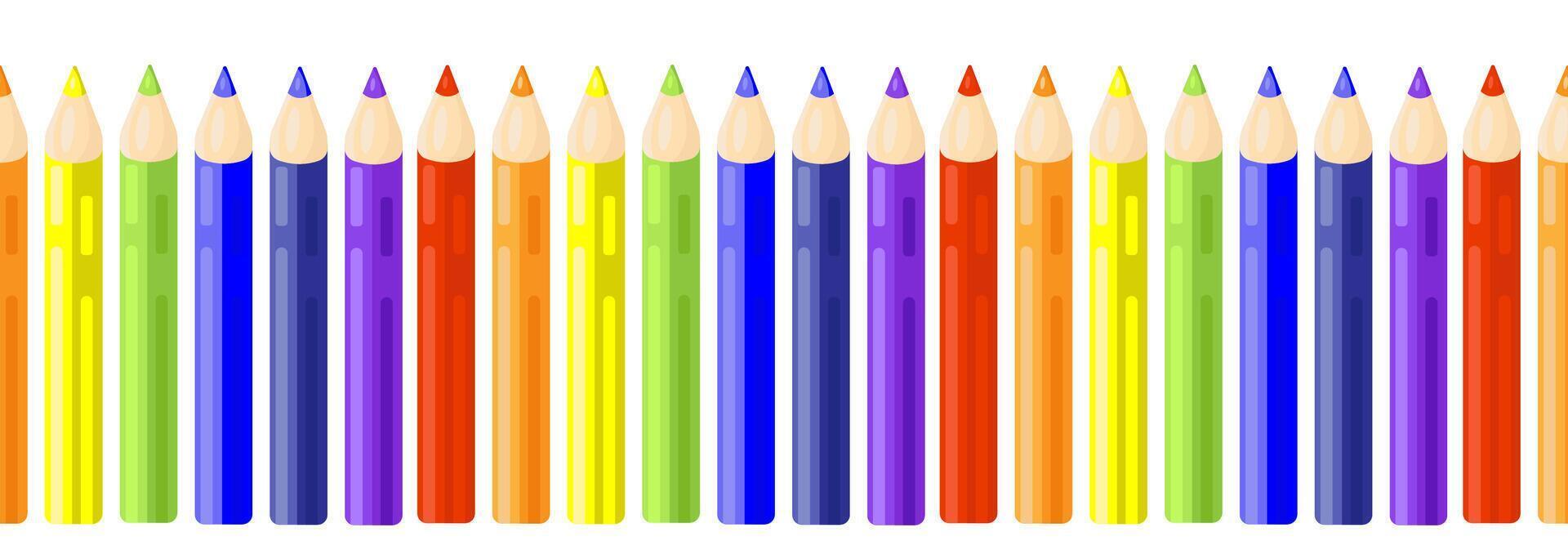 Colored pencils in a row seamless pattern on a white background.Background with colored pencils.School supplies.Art supplies.Stationery. illustration vector