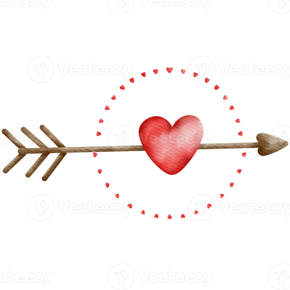 Arrow with red heart . Watercolor element png