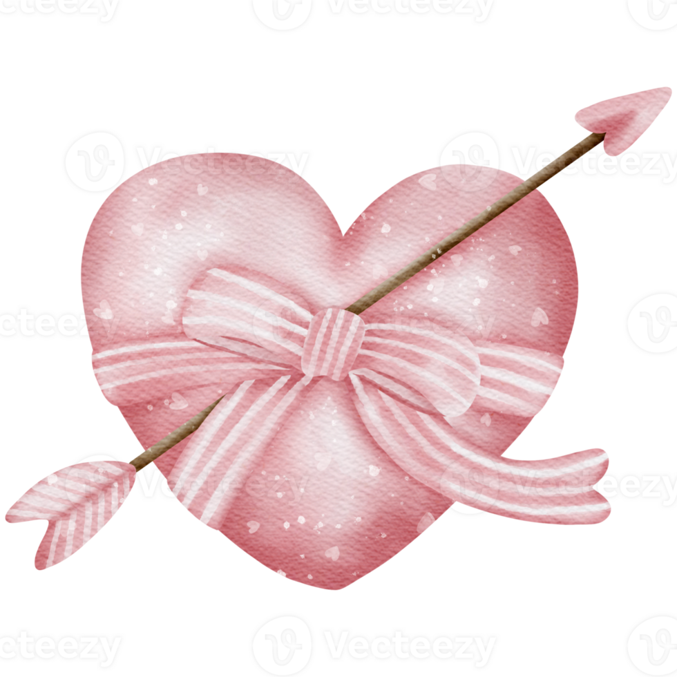 Pink heart with arrow watercolor element png