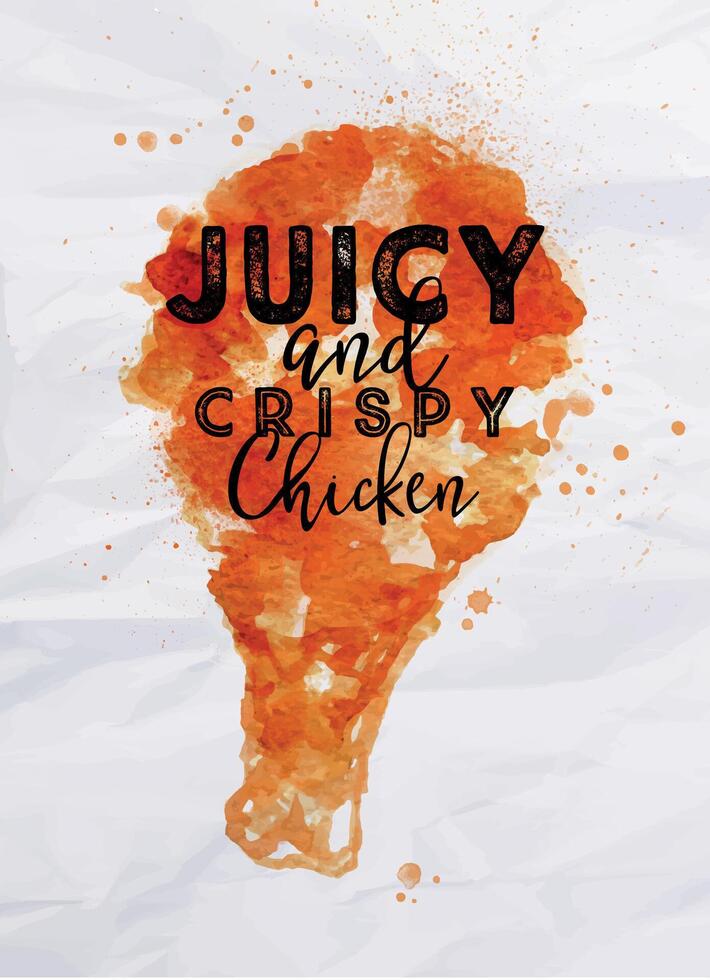 Chicken leg with the inscription juicy and crispy chicken vector
