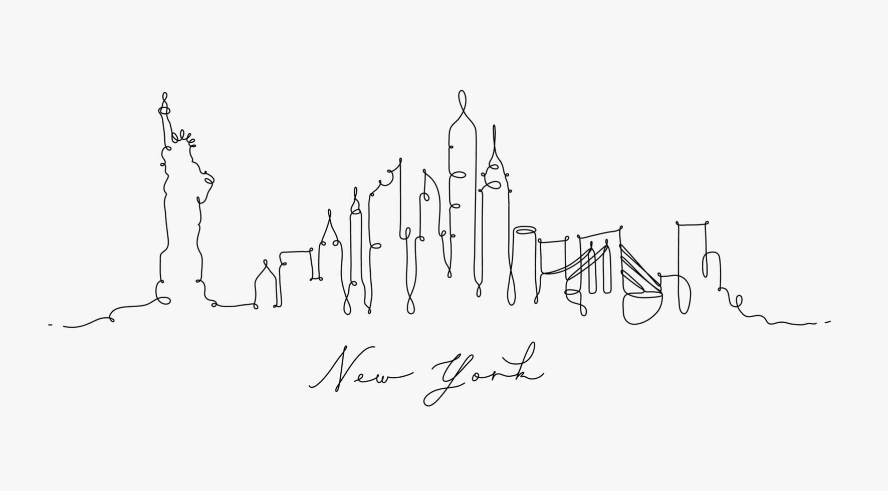 City silhouette new york in pen line style drawing with black lines on white background vector