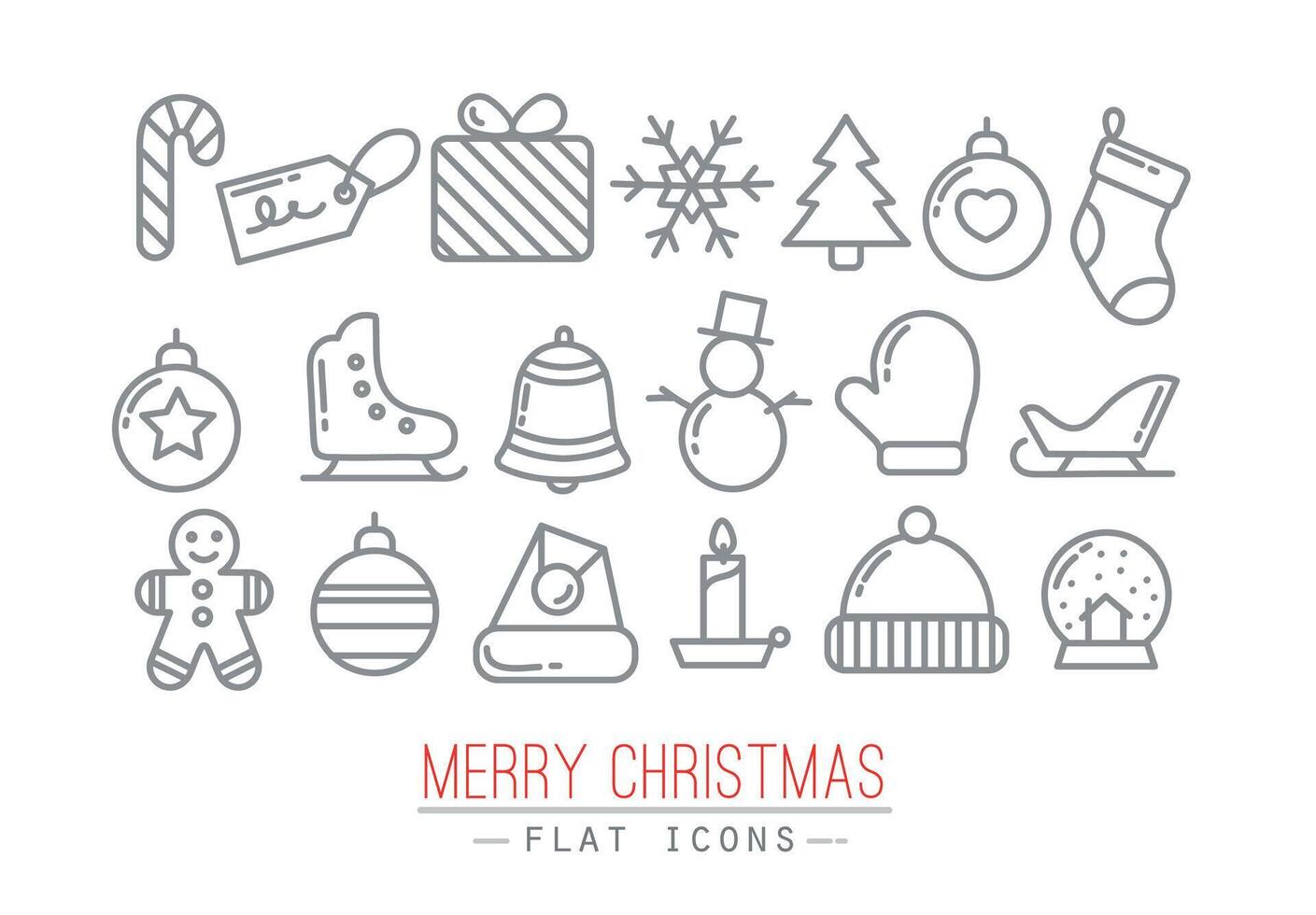 Christmas flat icons drawing with grey thin lines on white background vector
