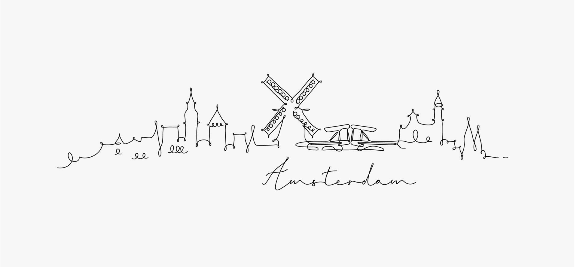 City silhouette amsterdam in pen line style drawing with black lines on white background vector