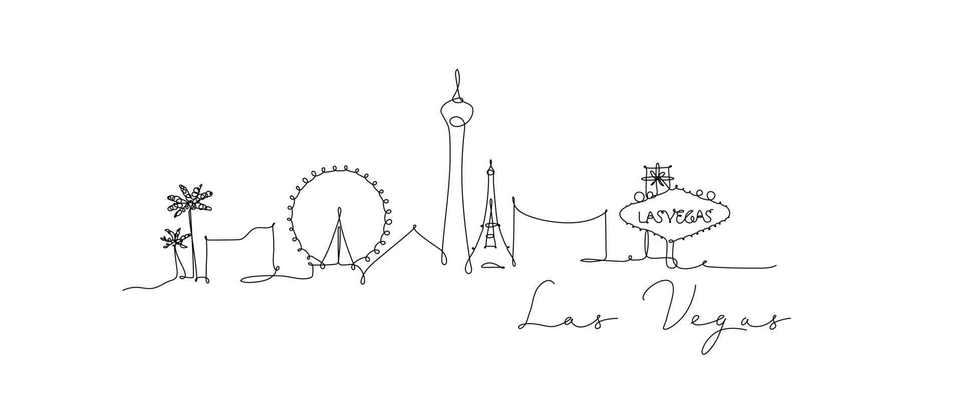 City silhouette las vegas in pen line style drawing with beige lines on white background vector