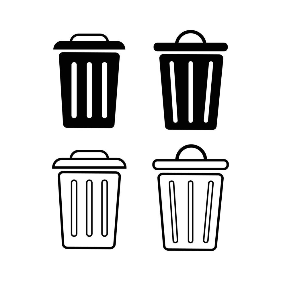 Trash bin icon . Trash can or dust bin or rubbish bin or dump place sign silhouette. Rubbish bin, garbage can symbol illustration vector