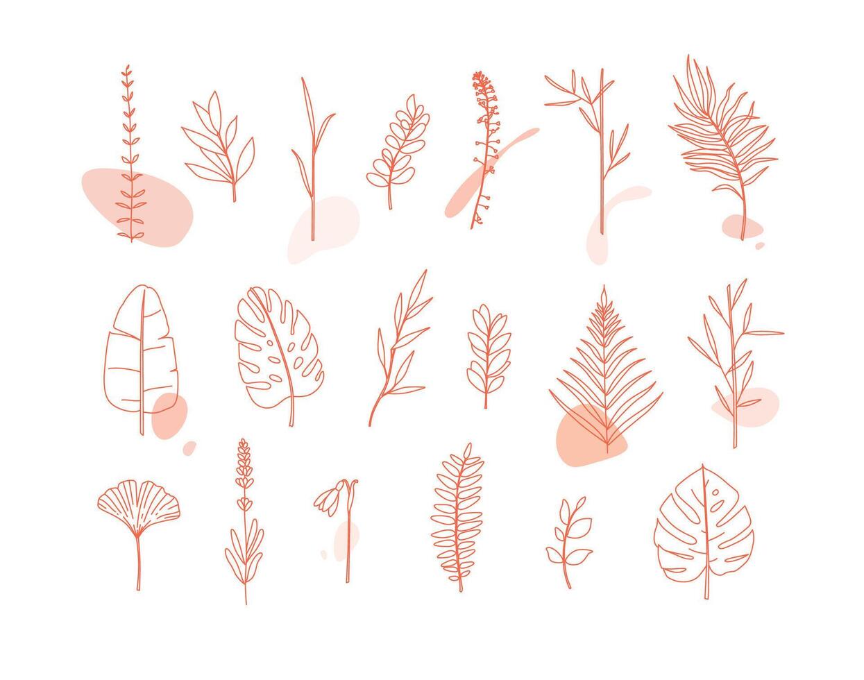 Set of different forms leaves in minimalism flat style on white background vector