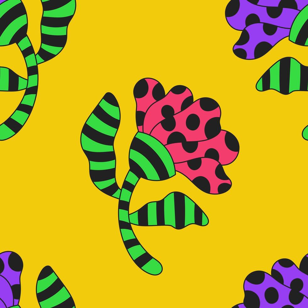 Playful floral seamless pattern with cartoon funky flowers vector