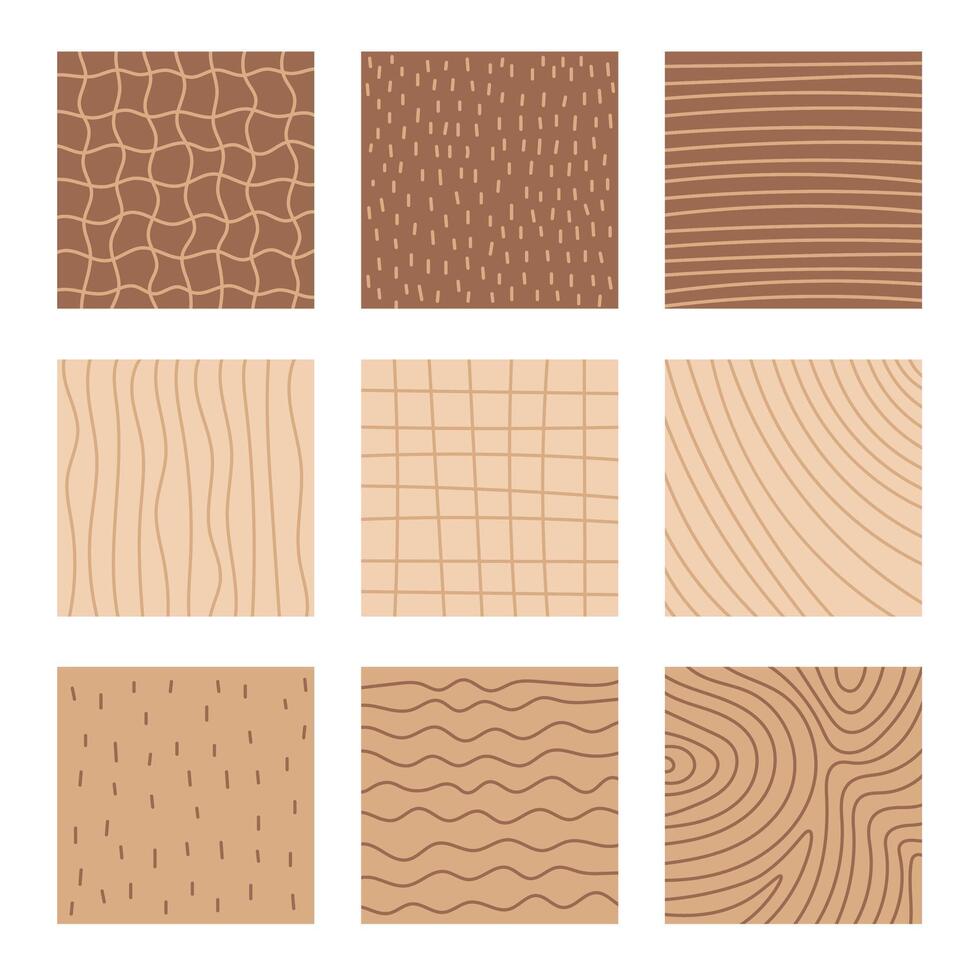 Beige Brown Square Backgrounds Set with Line Texture vector
