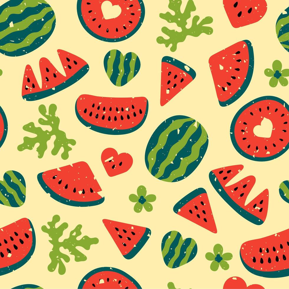 Modern Watermelon Seamless Pattern with Grunge Texture vector