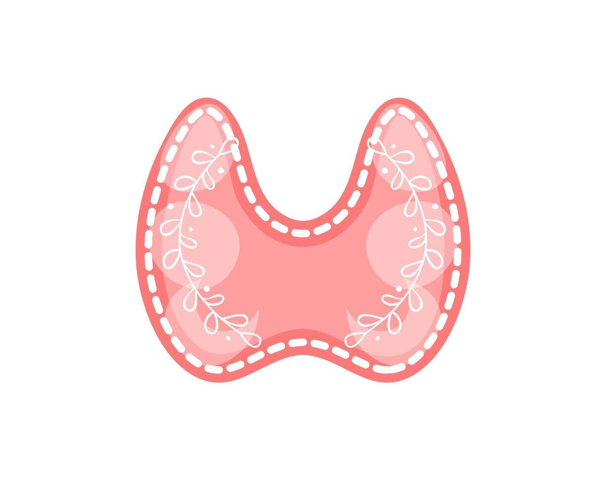 Thyroid gland isolated on white background. Healthy internal organ of human endocrine system with leaves branches vector