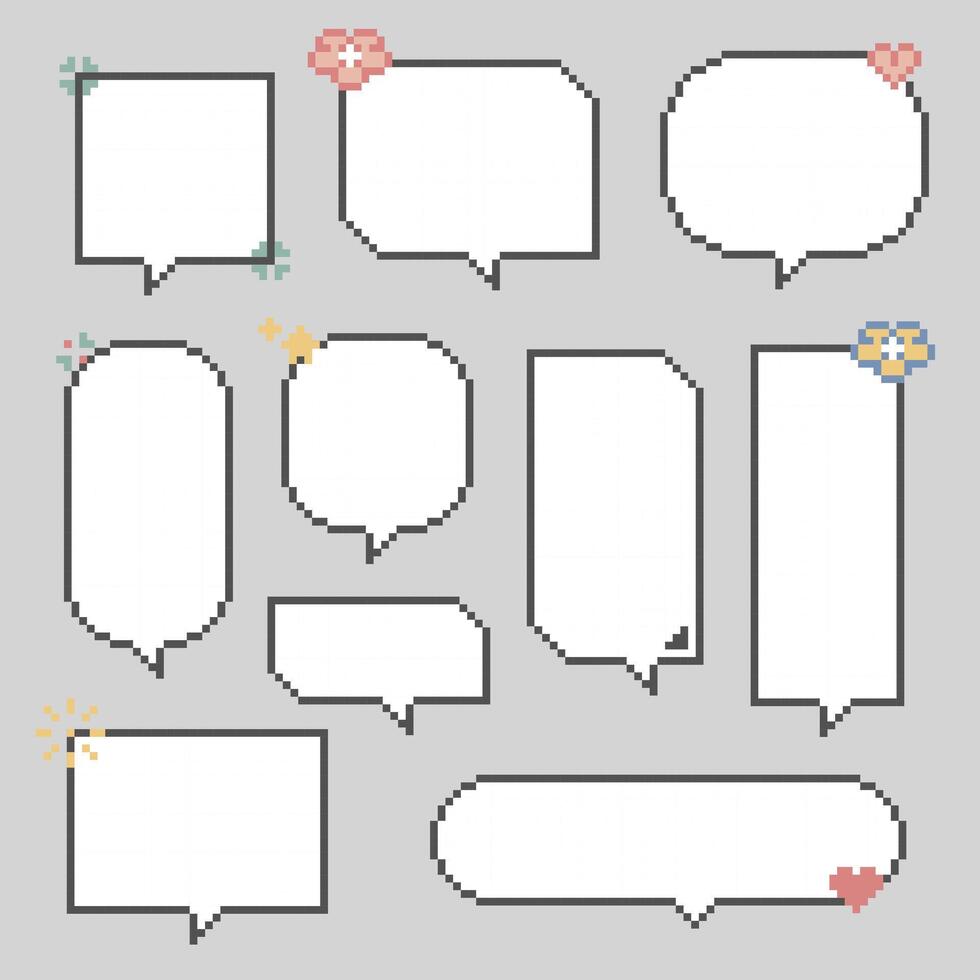 collection set of retro game 8bit pixel speech bubble balloon black and white color vector