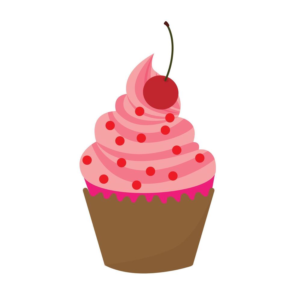 Cupcake with cherries happy birthday vector