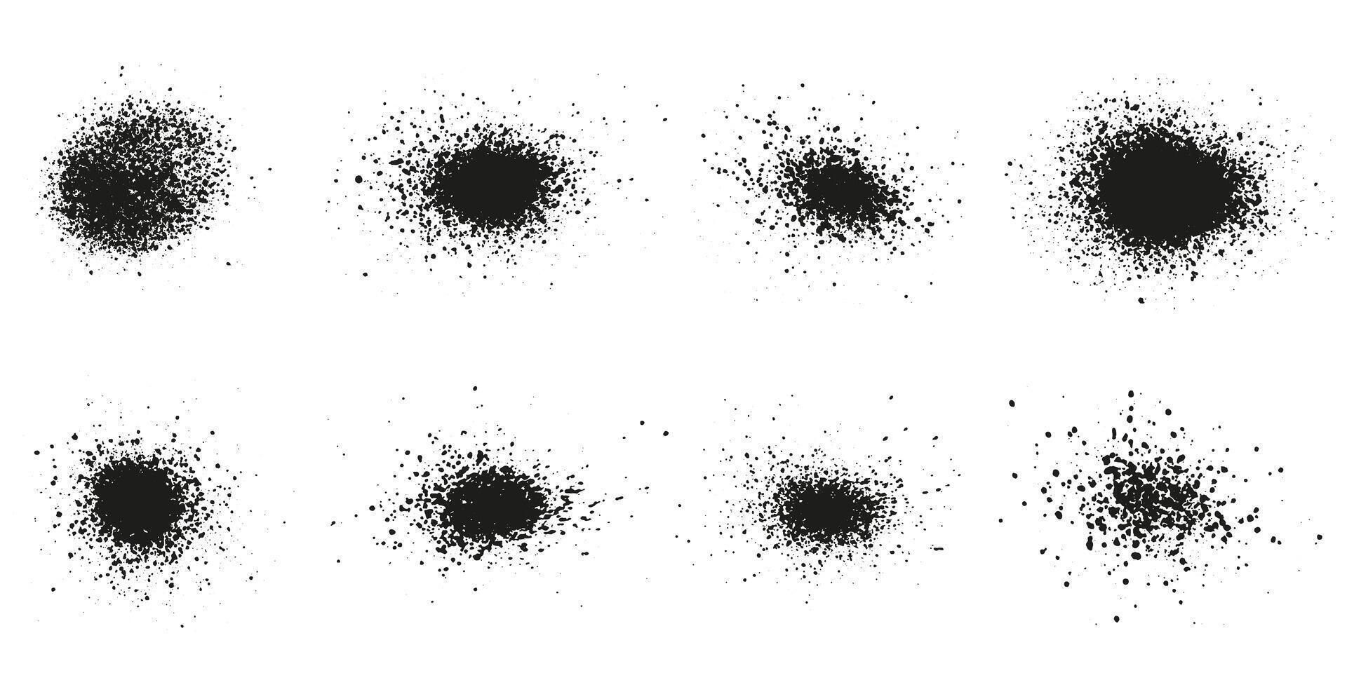Grunge Effect, Spray, Grain Texture. Distress, Black Round Brush Splatter. Abstract Graphic Design Element. Noise, Circle Ink Splash. Isolated Illustration vector