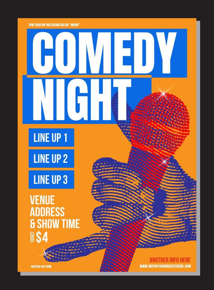 Stand Up Comedy Night, Flat Style eps Illustration Performance Show Poster Design, With Text Box Template, and hand with microphone illustration vector