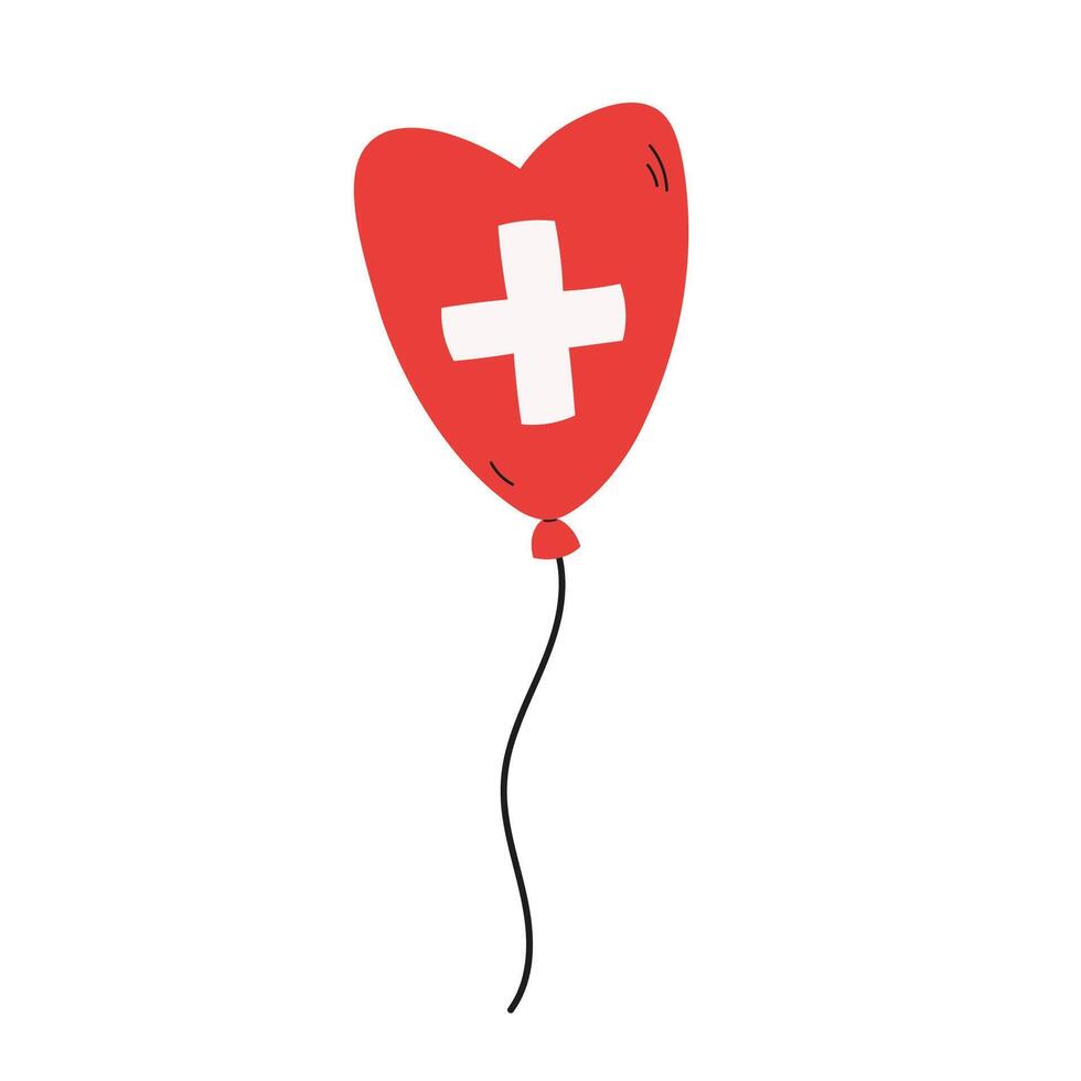Balloon in Colors of the Swiss Flag. Hand drawn illustration on isolated background. Design element in cartoon style for Switzerland Independence Day. For print, card, paper, greetings vector