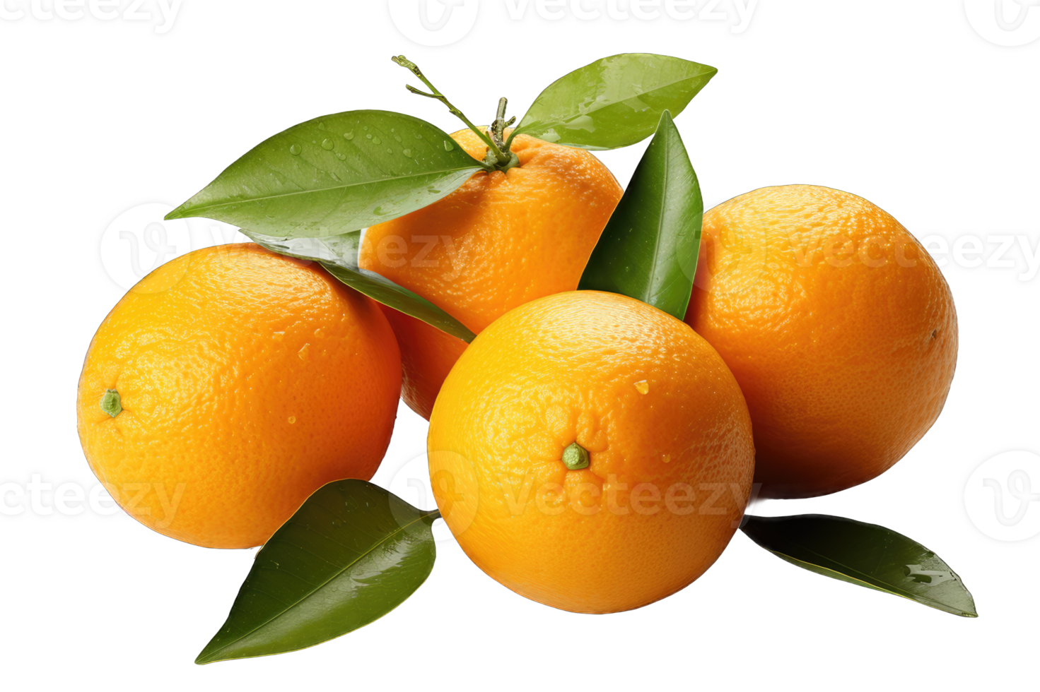 Ripe orange with leaves transparent background cutout png