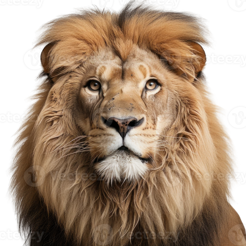 Lion looking at camera felino king on transparent background cutout png