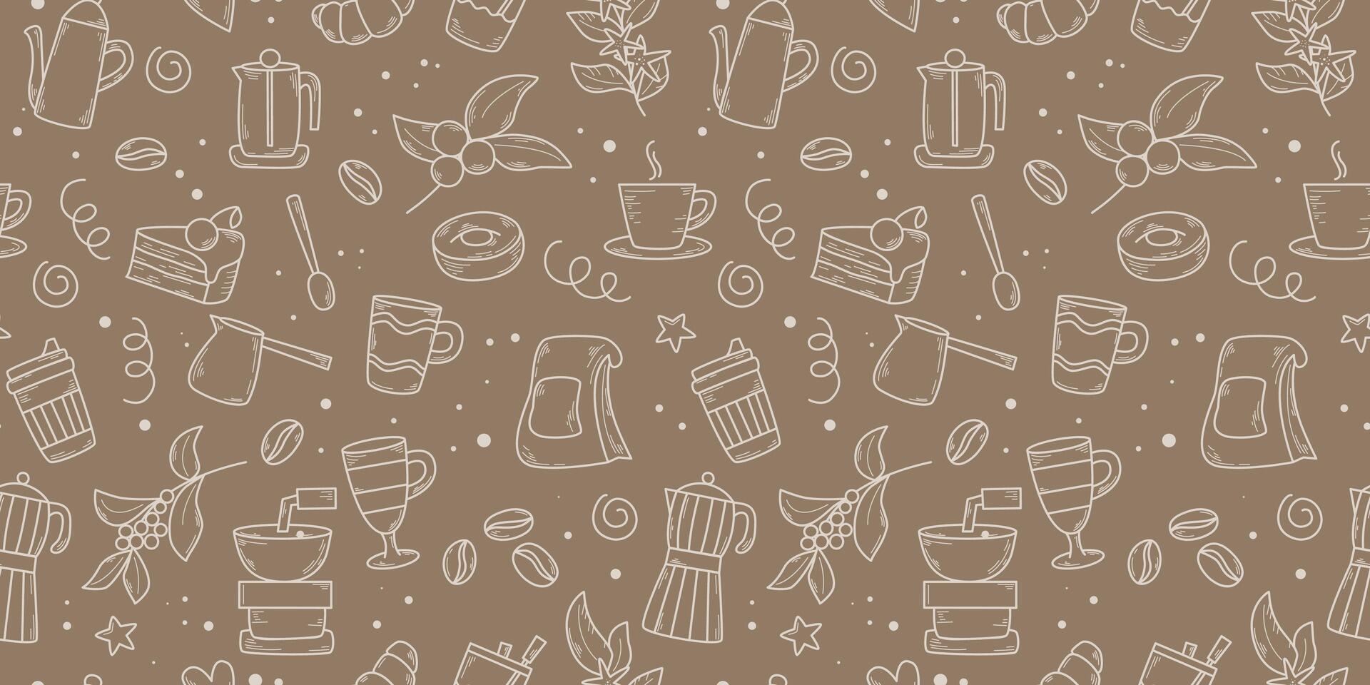Coffee doodle sketch style seamless pattern vector