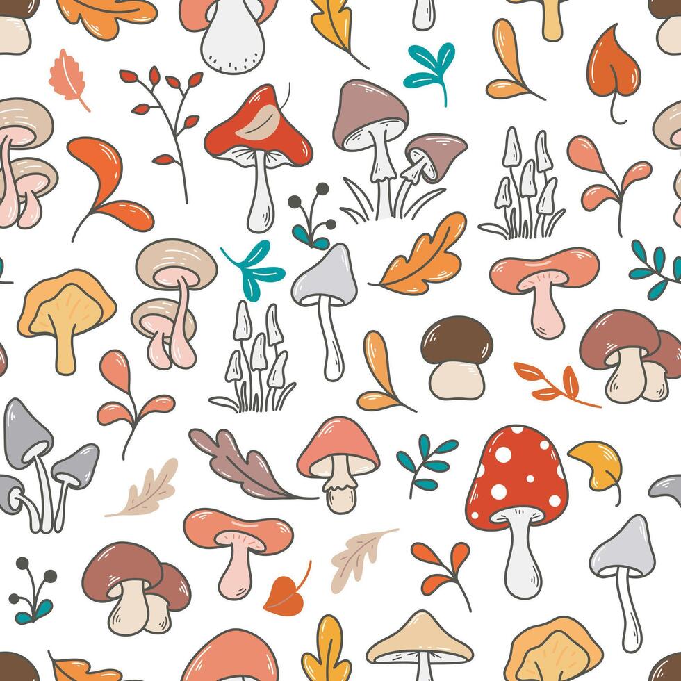 Forest autumn mushroom seamless pattern vector