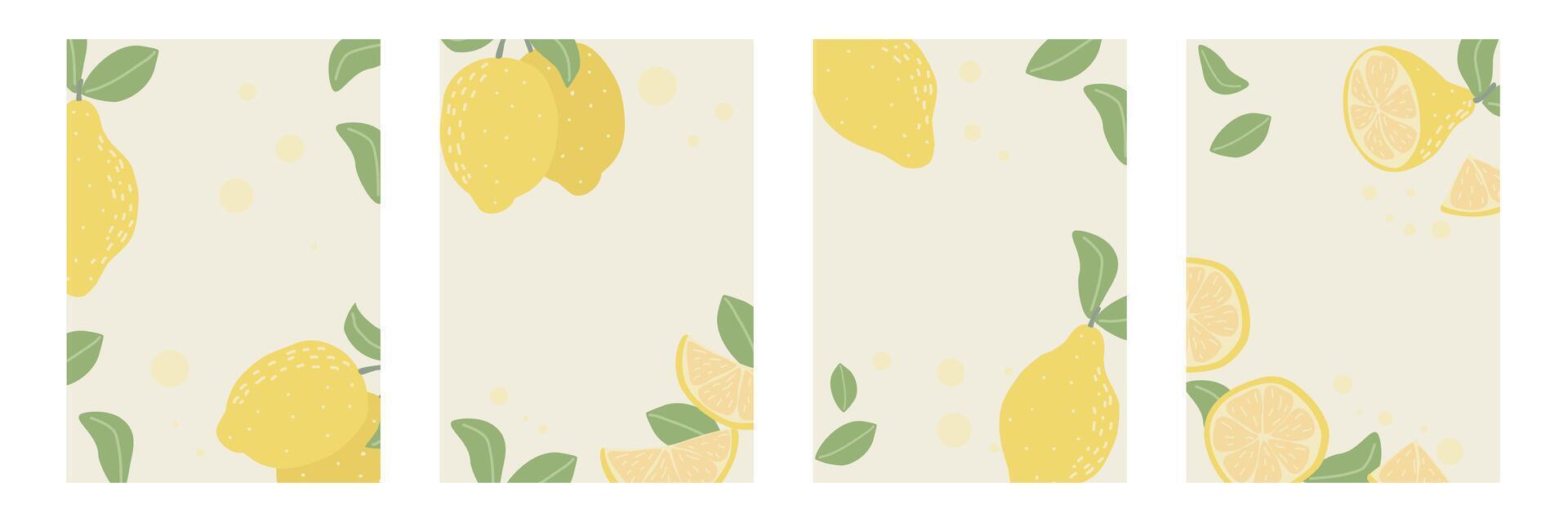 Hand drawn lemon backgrounds set vector