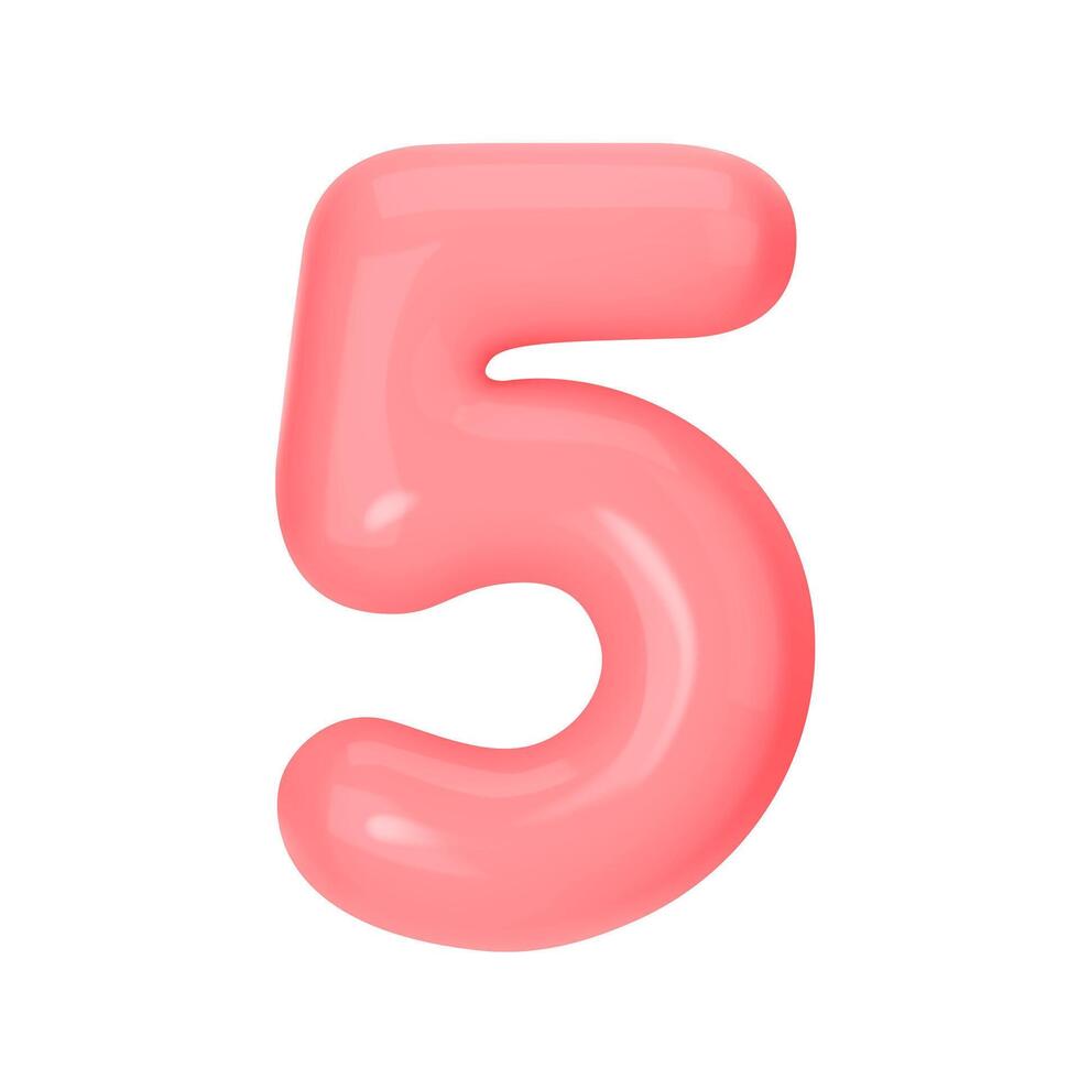 Numeral 5 - Pink Plastic Balloon Number five Isolated on White Background. 3D Style Illustration vector