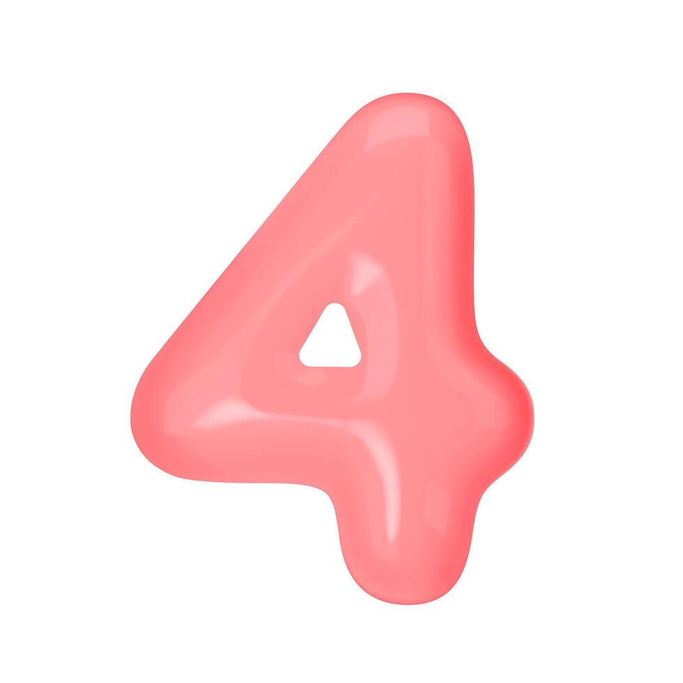 Numeral 4 - Pink Plastic Balloon Number four Isolated on White Background. 3D Style Illustration vector