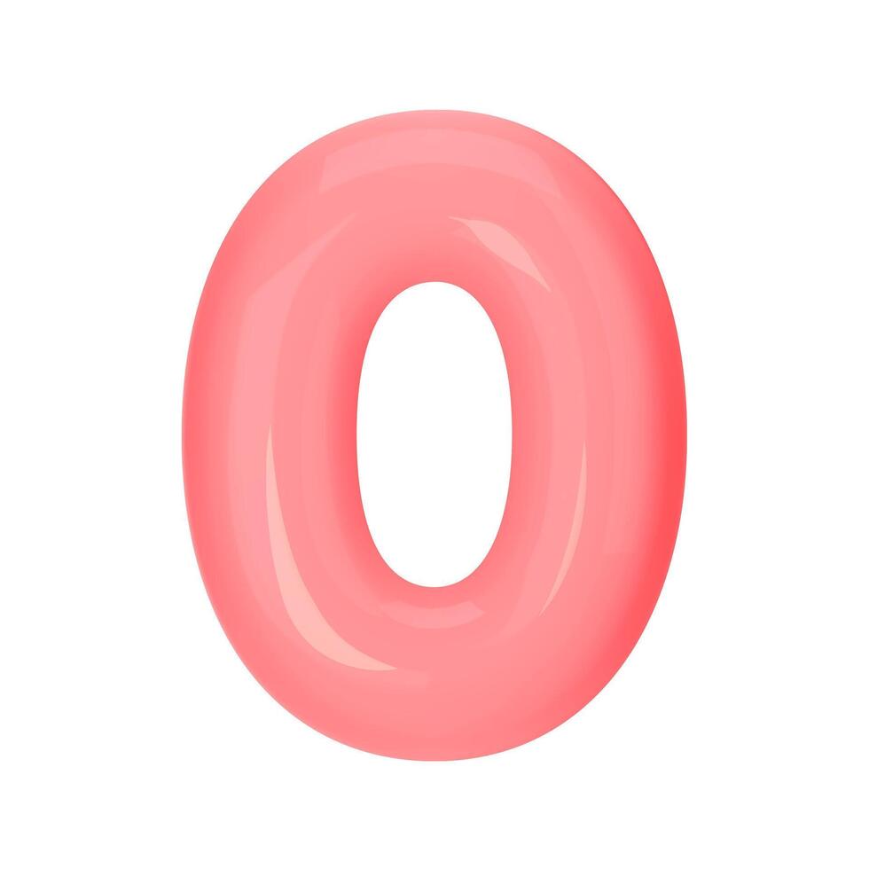 Numeral 0 - Pink Plastic Balloon Number zero Isolated on White Background. 3D Style Illustration vector