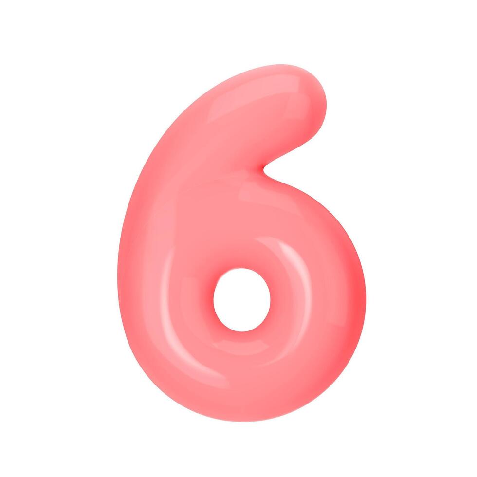 Numeral 6 - Pink Plastic Balloon Number six Isolated on White Background. 3D Style Illustration vector