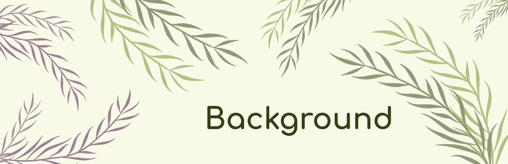Horizontal Border with branches green and purple herbs. banner with green tropical leaves. Design frame for decoration of medical articles and websites, print, postcards, covers, posters. vector