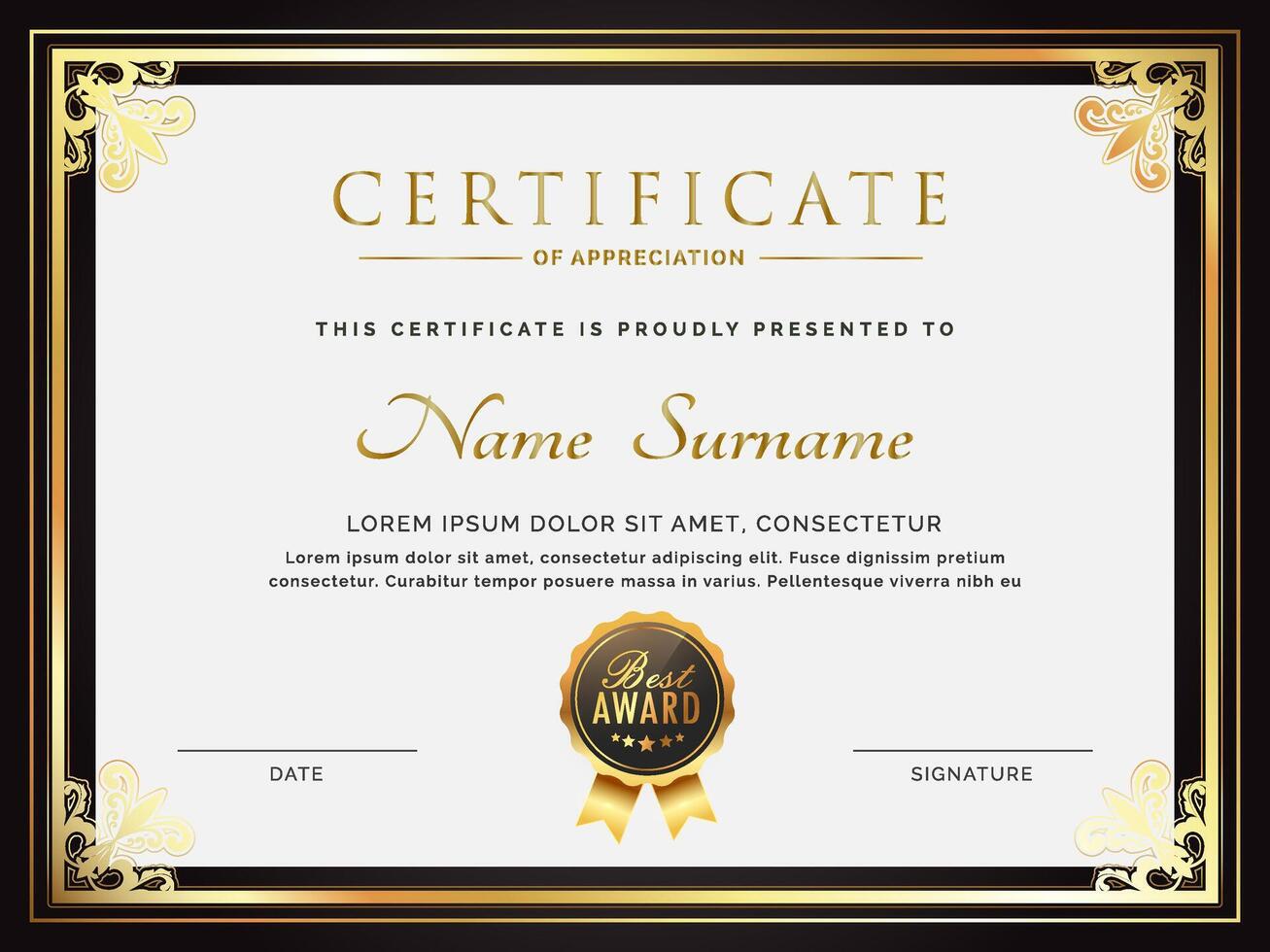 Certificate Template With Black And Gold Frame Border Luxury Style vector