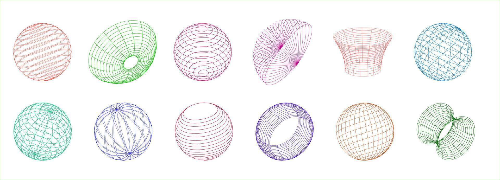 Colorful 3d Wireframe Set vector