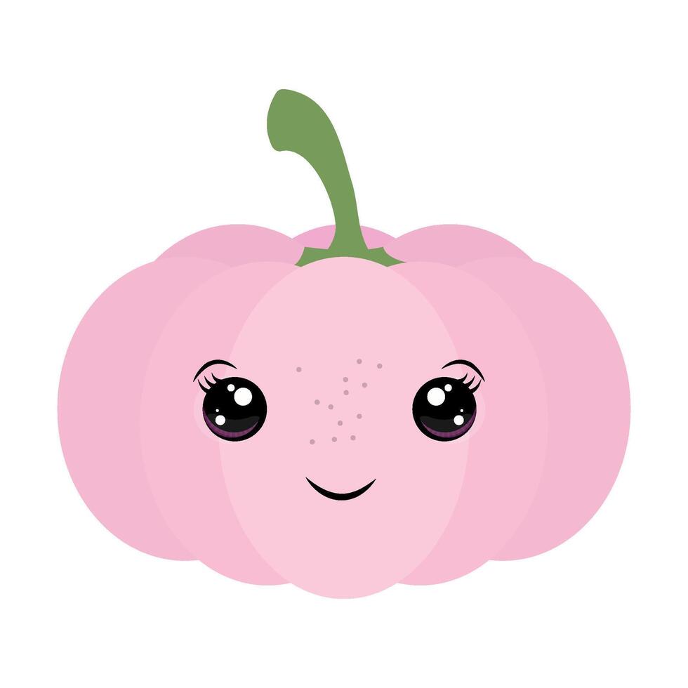 Kawaii Pink Pumpkin With Green Stem Icon vector