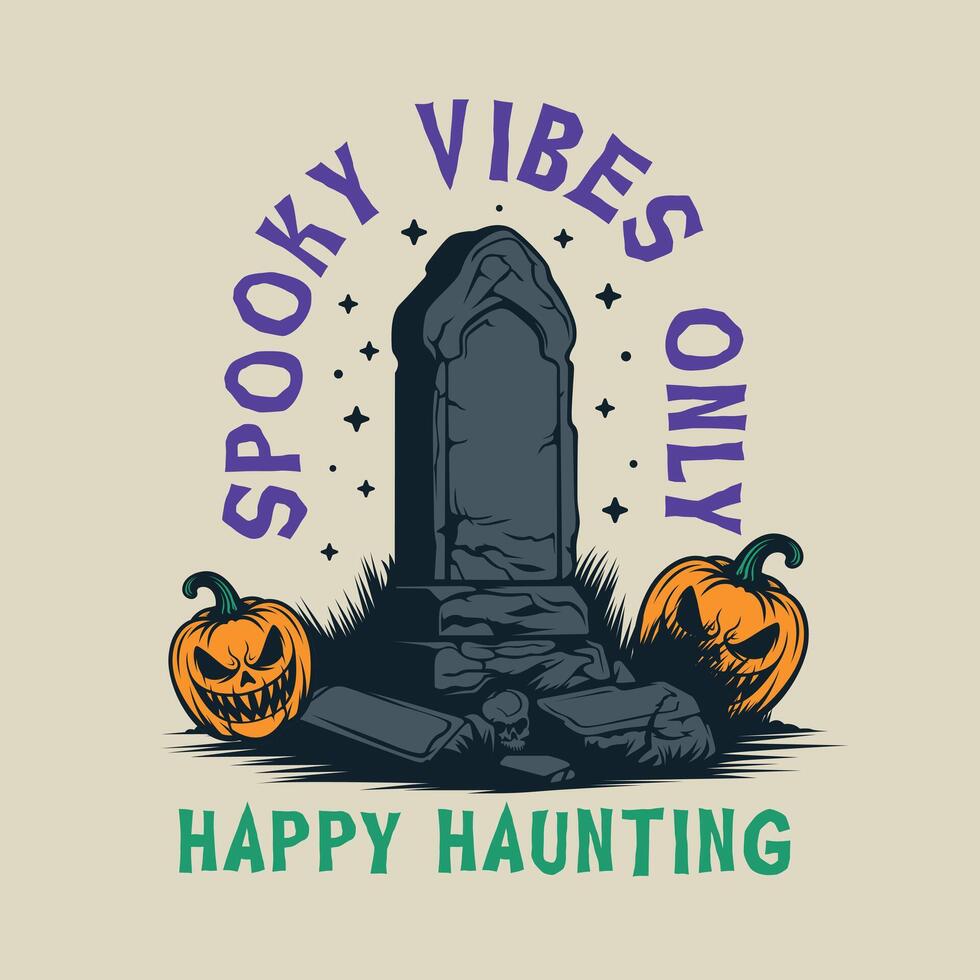 Halloween Gravestone Cemetery pumpkin scary vintage logo vector