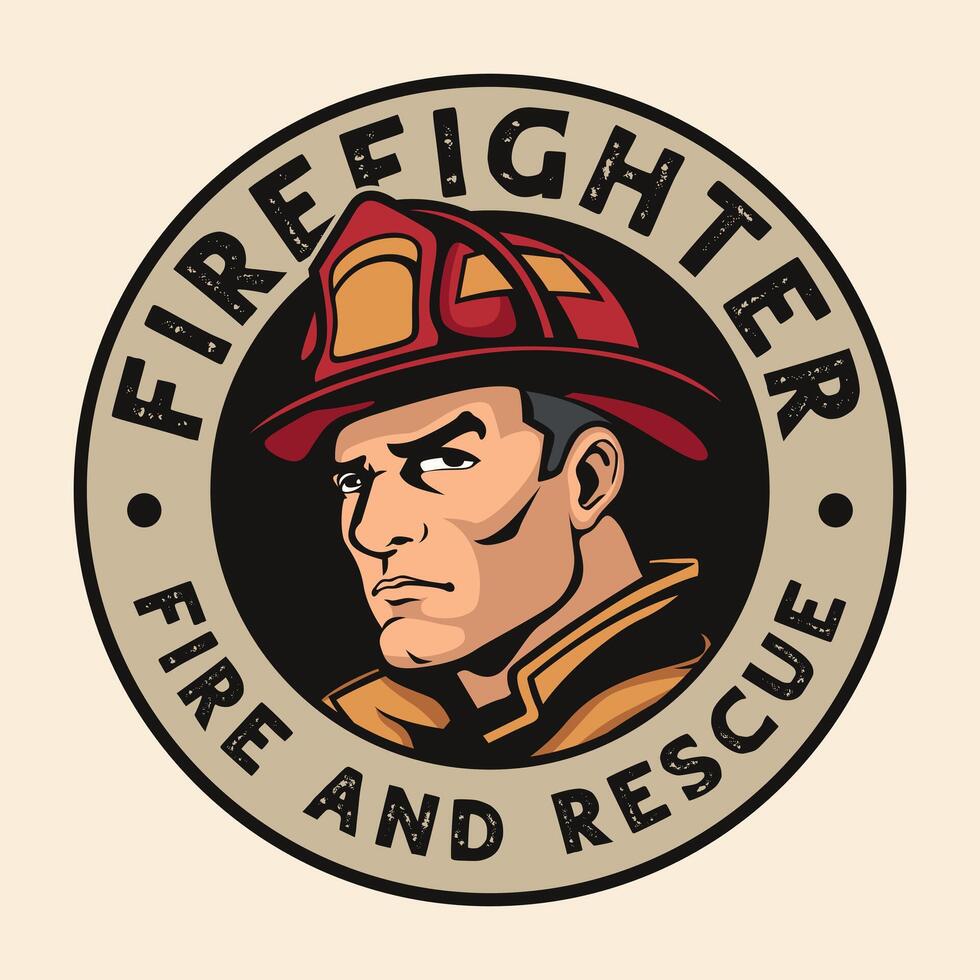 Fire department firefighter vintage badge with confident fireman logo vector