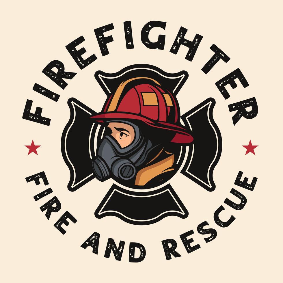 Firefighter wearing gas mask fireman axe vintage logo vector