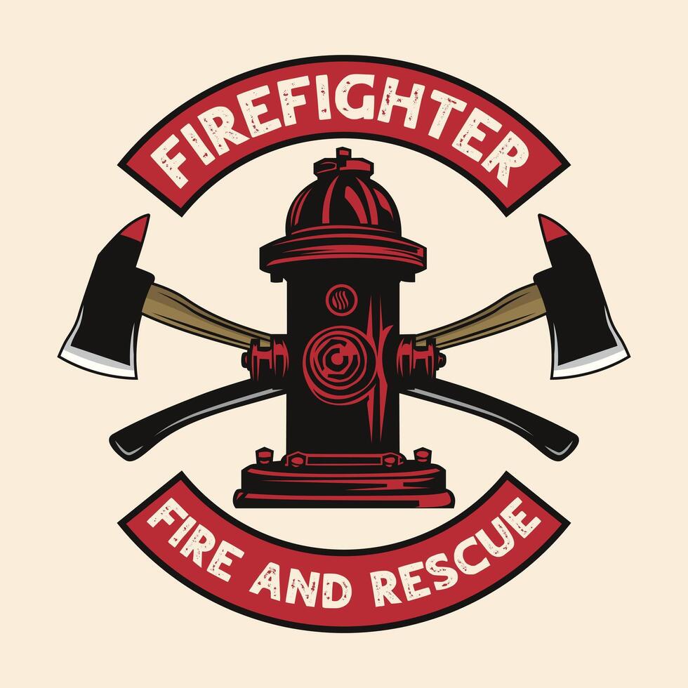 Firefighter hydrant extinguisher fireman axe vintage logo vector