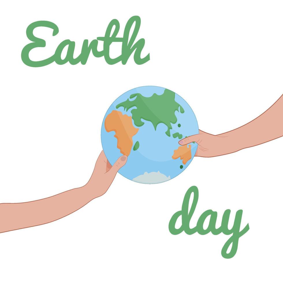 Happy Earth Day. Hands hold the globe, the earth. Illustration in cartoon flat style vector