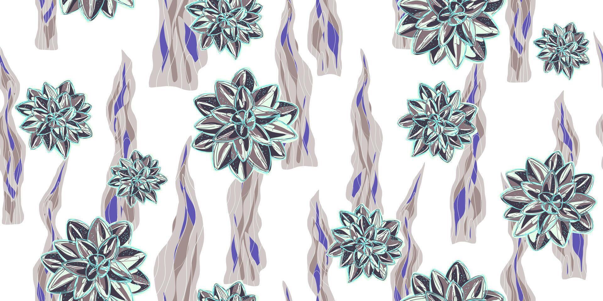 a pattern with blue and white flowers vector