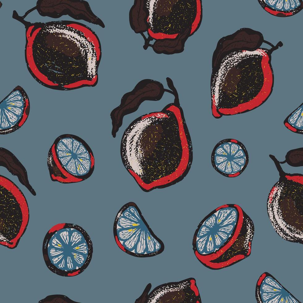 a pattern with fruit and slices on it vector