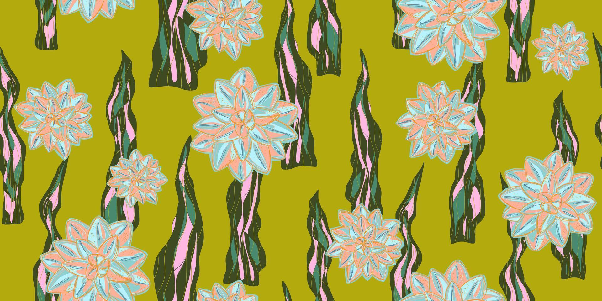 a pattern with flowers on a green background vector