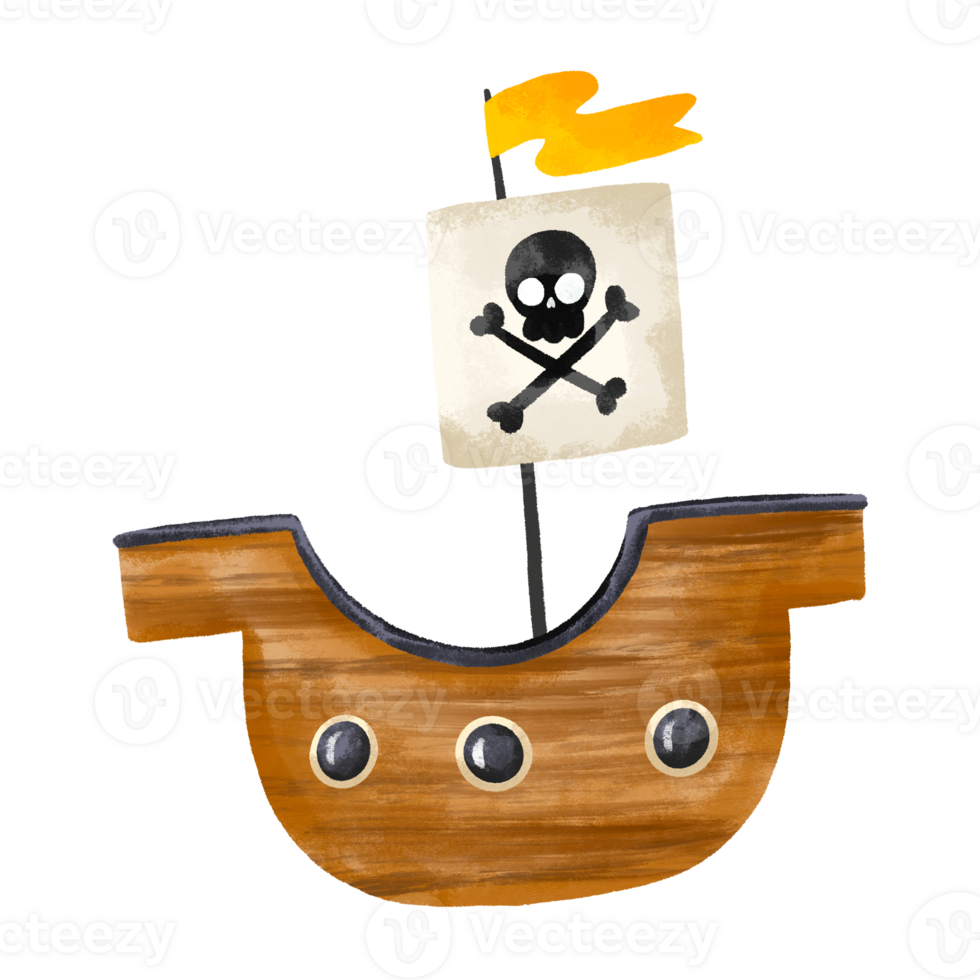 Large old wooden pirates ship with scull image. Hand drawn isolated boat illustration on isolated background. Travelling by water png