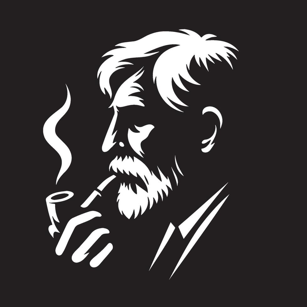 Aged Man with Tobacco Pipe. vector