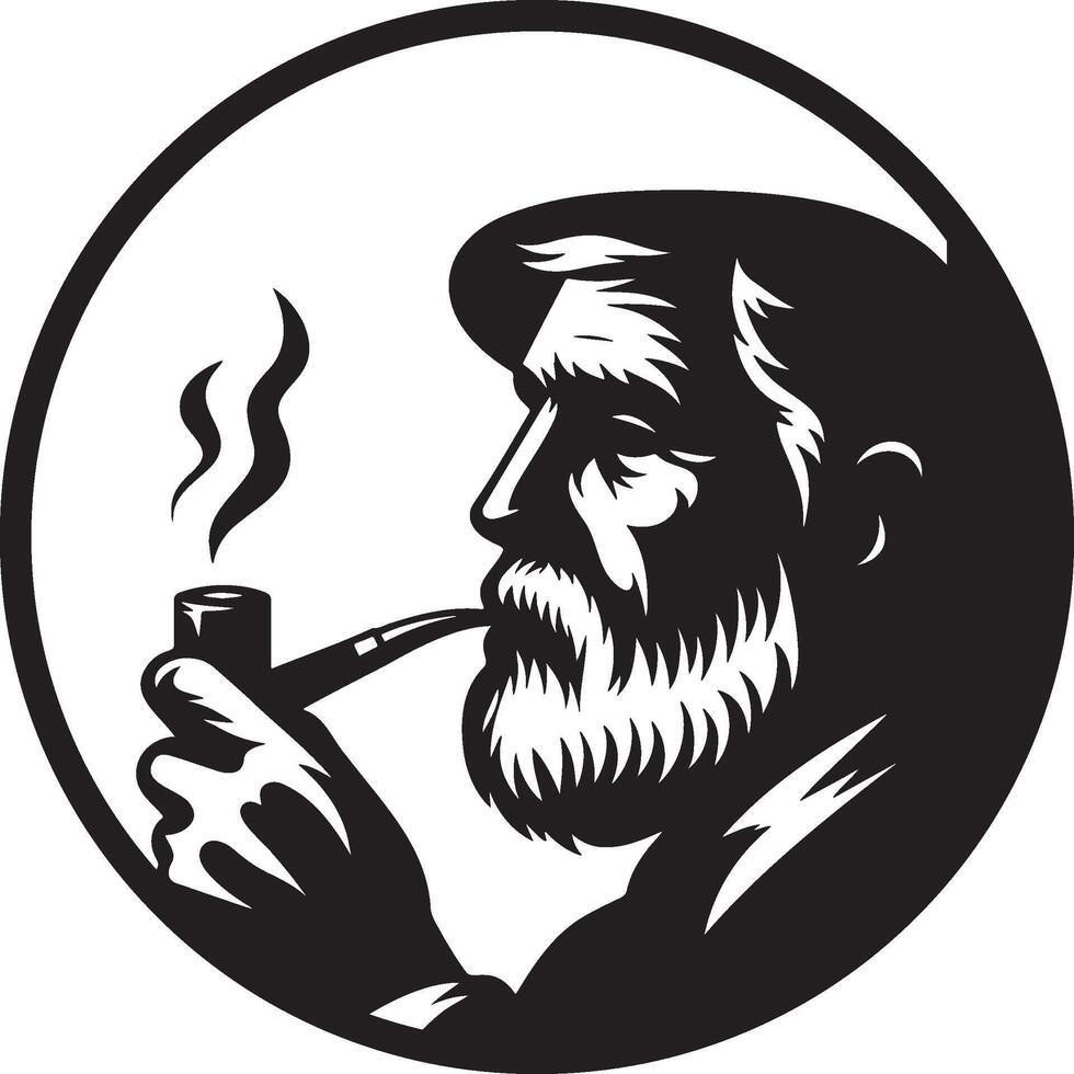 Aged Man with Tobacco Pipe. vector